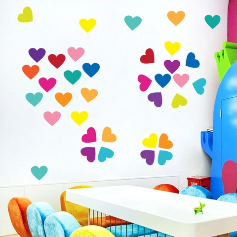 Bunte Geometrische Herz Wandaufkleber PVC Abnehmbare DIY Dekore Für Kinderzimmer Schlafzimmer Deko Kunst Wandbild FX42007