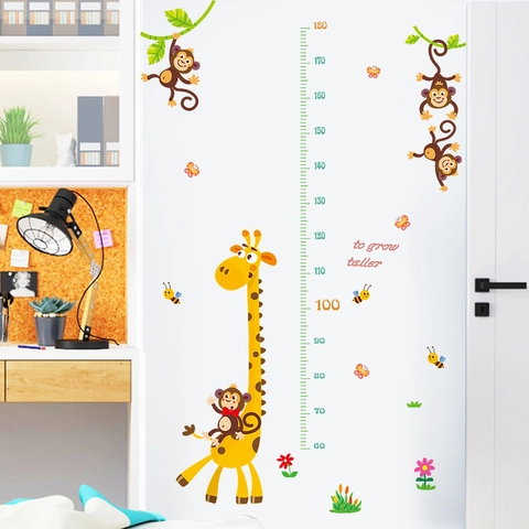 Adesivo da Parete per Altezza Giraffa Scimmia per Cameretta Tabella di Crescita Impermeabile in PVC Decalcomania Decorazione