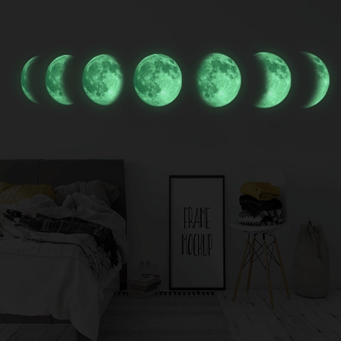 Leuchtende Mondphasen Wandaufkleber Mondzyklus Dekor Für Schlafzimmer Wohnzimmer PVC Kunst Aufkleber Haus Dekoration