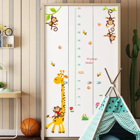 Adesivo da Parete per Altezza Giraffa Scimmia per Cameretta Tabella di Crescita Impermeabile in PVC Decalcomania Decorazione