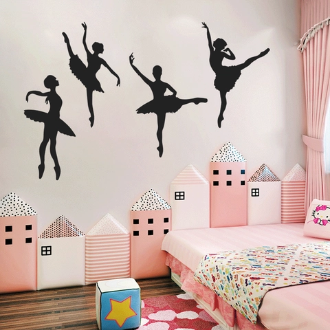 Creative Ballet Girl Silhouette Wall Stickers PVC Waterproof Black Dancer Decals for Kids Room Bedroom Home Decor