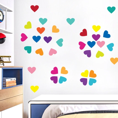 Bunte Geometrische Herz Wandaufkleber PVC Abnehmbare DIY Dekore Für Kinderzimmer Schlafzimmer Deko Kunst Wandbild FX42007