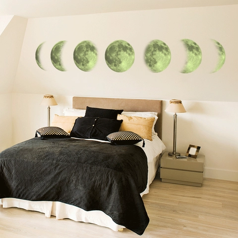 Leuchtende Mondphasen Wandaufkleber Mondzyklus Dekor Für Schlafzimmer Wohnzimmer PVC Kunst Aufkleber Haus Dekoration