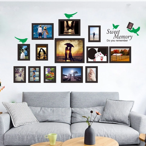 Minimalistische PVC Foto Rahmen Wandaufkleber Vogel Muster Süße Erinnerung Zitat Wohnzimmer Heim Dekoration Abnehmbare Wandbild