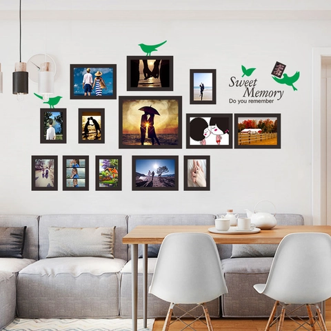 Minimalistische PVC Foto Rahmen Wandaufkleber Vogel Muster Süße Erinnerung Zitat Wohnzimmer Heim Dekoration Abnehmbare Wandbild