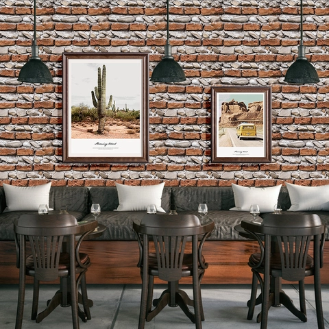 Carta da Parati in PVC Autoadesiva 3D con Mattoni Rossi e Ciottoli Grigi Adesivo Murale Impermeabile per Decorazione Bar Casa
