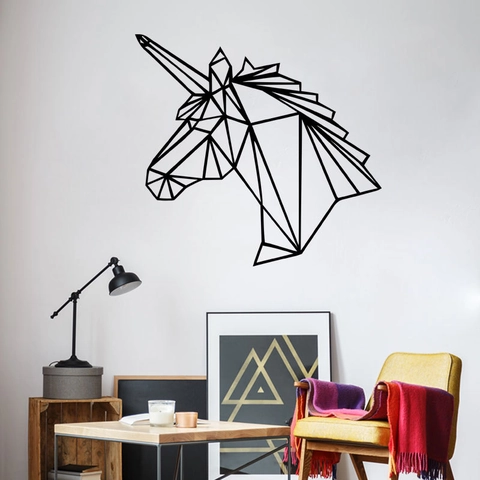Adesivo da Parete Unicorno Geometrico Moderno Low Poly PVC Murale d'Arte Rimovibile per Cameretta Bambini Camera da Letto Soggiorno