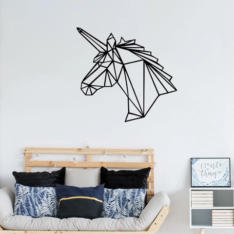 Adesivo da Parete Unicorno Geometrico Moderno Low Poly PVC Murale d'Arte Rimovibile per Cameretta Bambini Camera da Letto Soggiorno
