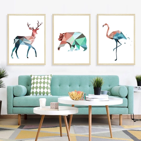 Adesivi Murali Animali Geometrici Moderni Low Poly Cervo Orso Fenicottero Decalcomanie Murali Autoadesive In PVC Per Soggiorno