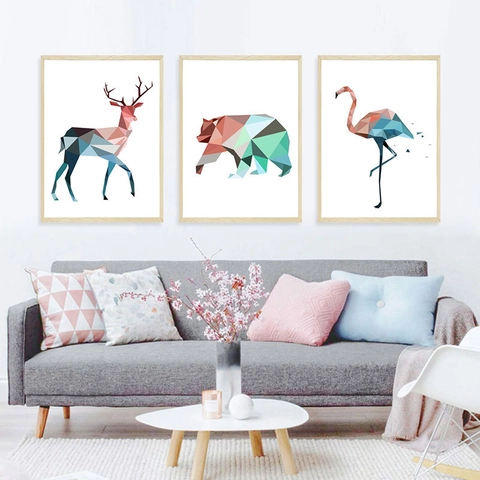 Adesivi Murali Animali Geometrici Moderni Low Poly Cervo Orso Fenicottero Decalcomanie Murali Autoadesive In PVC Per Soggiorno