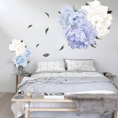 Stickers Muraux Pivoine à l'Aquarelle Grandes Décalcomanies en PVC Florales Pour Salon Chambre Décoration Maison Art