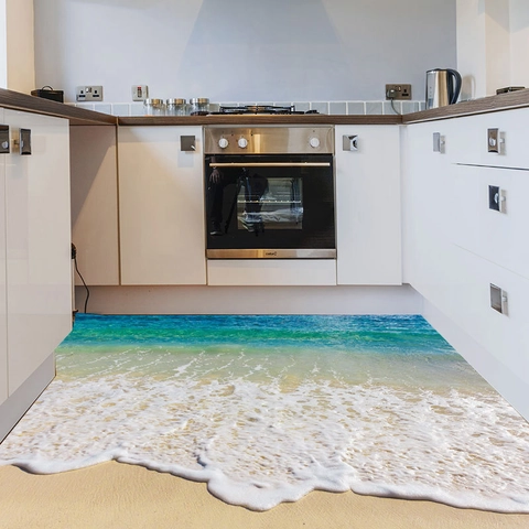 3D Ocean Beach Wave Floor Sticker PVC Waterproof Self Adhesive Wall Decal For Living Room Bathroom Home Decor