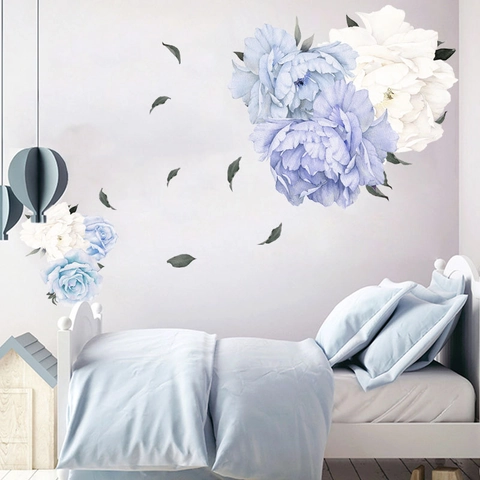 Stickers Muraux Pivoine à l'Aquarelle Grandes Décalcomanies en PVC Florales Pour Salon Chambre Décoration Maison Art