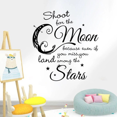 Shoot For The Moon Motivational Wall Decal Black PVC Quote Sticker For Kids Nursery Room Bedroom Art Decor Home Ornament