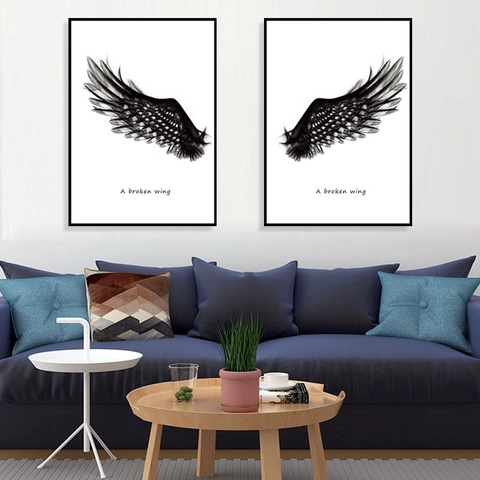 Minimalist Black Wings Self Adhesive Wall Sticker Modern Feather Wall Decor PVC Decal For Living Room Bedroom Office Art Mural