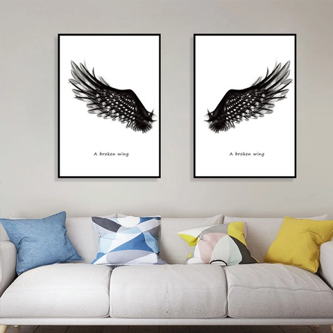 Minimalist Black Wings Self Adhesive Wall Sticker Modern Feather Wall Decor PVC Decal For Living Room Bedroom Office Art Mural