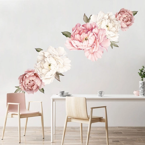 Creative Peony Flower Wall Sticker PVC Watercolor Floral Wall Decal Self Adhesive Home Decor For Living Room Bedroom