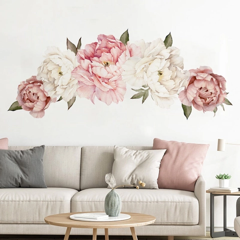 Aquarell Pfingstrose Wandaufkleber PVC Rosa Weiß Blumen Wandstickers Für Wohnzimmer Schlafzimmer Home Wanddekoration