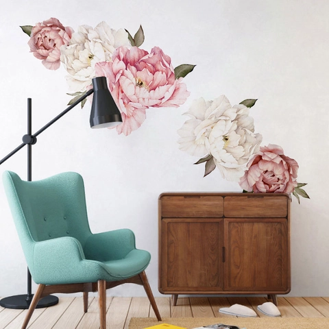 Creative Peony Flower Wall Sticker PVC Watercolor Floral Wall Decal Self Adhesive Home Decor For Living Room Bedroom