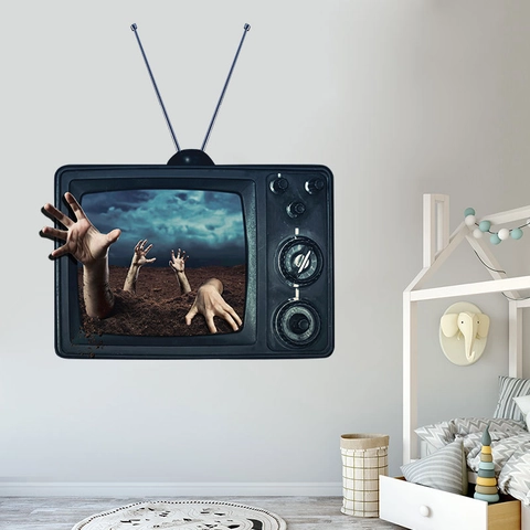 Pegatina de Pared Tridimensional Mano de Zombi Halloween Televisión Retro Mural Decorativo de Terror Calcomanía PVC Removible Fiesta