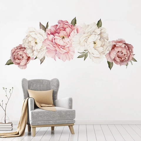 Aquarell Pfingstrose Wandaufkleber PVC Rosa Weiß Blumen Wandstickers Für Wohnzimmer Schlafzimmer Home Wanddekoration