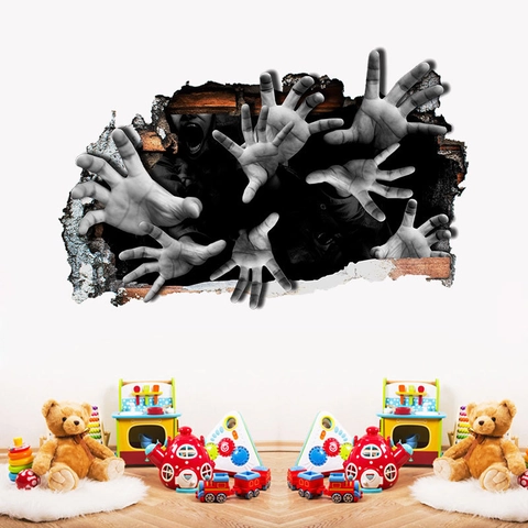 3D Halloween Wandaufkleber Horror Zombiehände Zerbrochene Wand Aufkleber PVC Selbstklebend Gruseliges Gesicht Deko