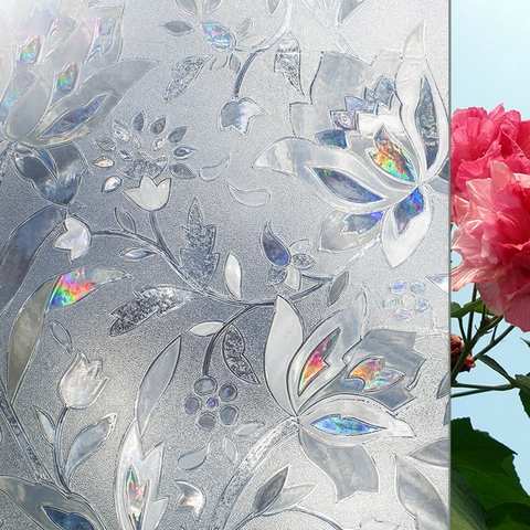 Regenboog Raam Privacyfolie Statische Hechting Tulp Bloemenpatroon Gematteerd Glas Sticker Zonder Lijm UV-Blokkerend Decoratie