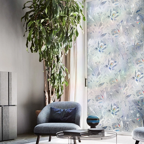 Regenboog Raam Privacyfolie Statische Hechting Tulp Bloemenpatroon Gematteerd Glas Sticker Zonder Lijm UV-Blokkerend Decoratie