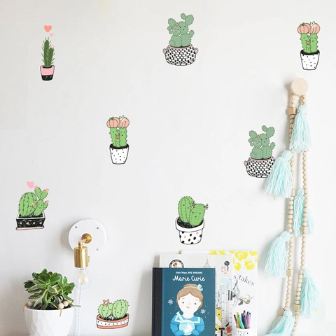 PVC Cartoon Cactus Vetplant Potplanten Muurstickers Aquarel Plant Zelfklevende Muurstickers Voor Kinderkamer Huisdecoratie