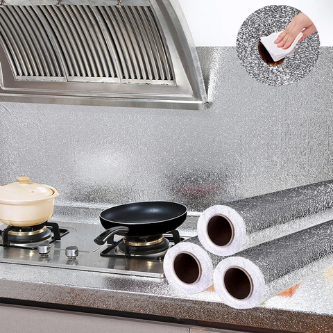 Aluminum Foil Kitchen Oil Proof Sticker Self Adhesive Waterproof Heat Resistant Wall Decal For Stove Cabinet Furniture Renovation Home Decor