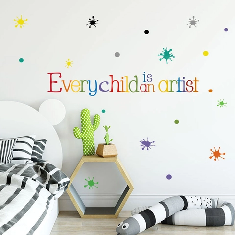 Bunter Every Child Is An Artist Englischer Spruch PVC Wandsticker Motivierende Spritzer Aufkleber Für Kinderzimmer Kunstzimmer Heimdeko