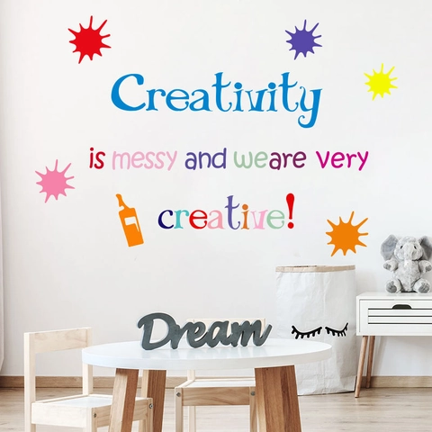 Creativity Is Messy Motivational Wall Decal Colorful Ink Splatter Printed PVC Sticker For School Office Kids Room Home Decor