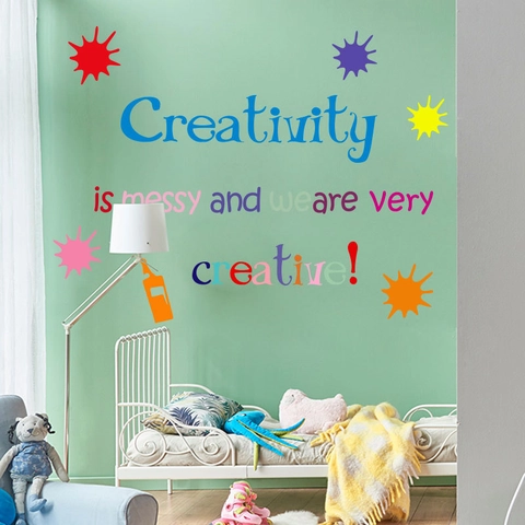 Creativity Is Messy Motivational Wall Decal Colorful Ink Splatter Printed PVC Sticker For School Office Kids Room Home Decor