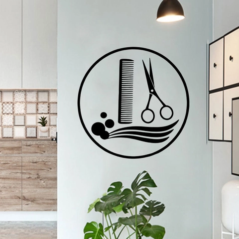 Hair Salon Wall Sticker Scissors Comb Design Barber Shop Decoration PVC Self-Adhesive Removable Vinyl Wall Decal Salon Sign