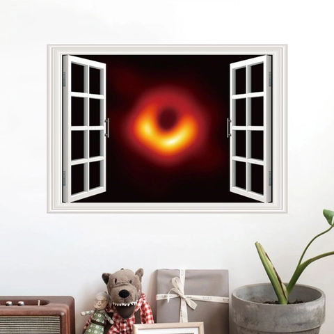 Pegatina de Pared 3D de Agujero Negro Espacial Paisaje Espacial en Ventana Falsa PVC Mural Removible Decoración Hogar Sala Dormitorio