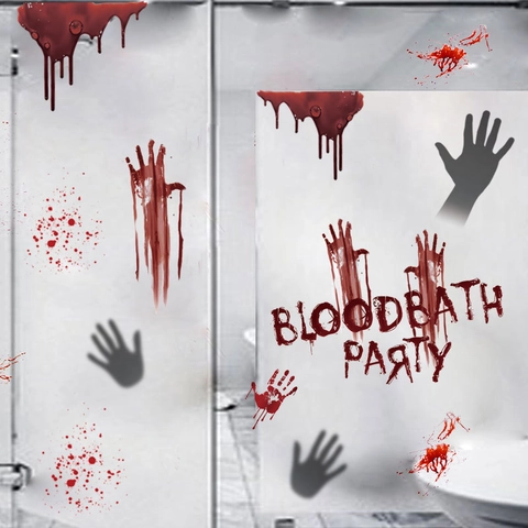 Adhesivo de Pared de Terror de Halloween Huellas de Manos de Sangre Bloodbath Party PVC Calcomanías de Ventana Casa Embrujada