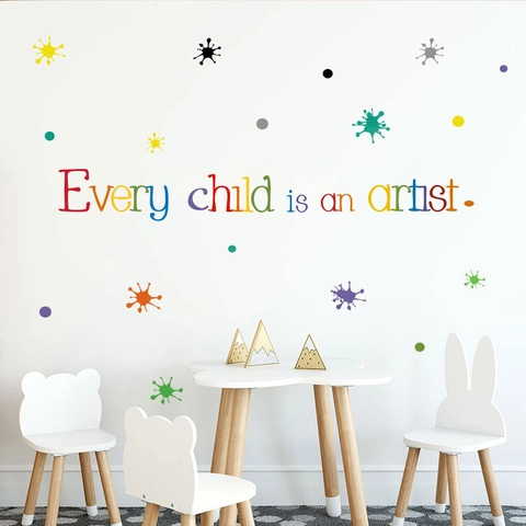 Bunter Every Child Is An Artist Englischer Spruch PVC Wandsticker Motivierende Spritzer Aufkleber Für Kinderzimmer Kunstzimmer Heimdeko
