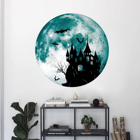 Halloween Lumineux Sticker Mural Gothique Château Chauve-Souris Lune PVC Luminescent Pour Salon Chambre Fête Home Decor