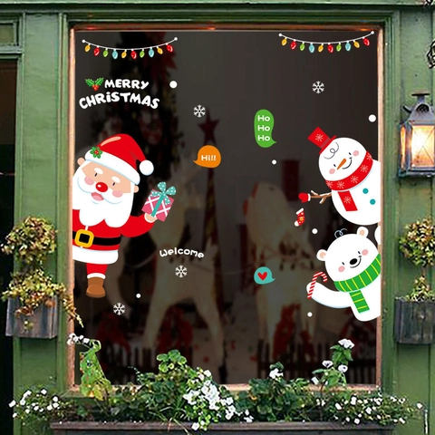 Weihnachten Wandaufkleber Weihnachtsmann Schneemann Eisbär PVC Fensterbilder Für Glasoberflächen Kreative Festliche Hausdeko