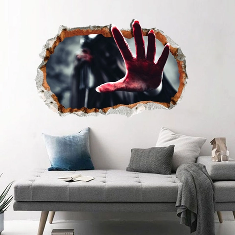 Pegatina de Pared 3D Halloween Pared Rota Mano de Sangre Removible Horror Fantasma PVC Póster para Casa Encantada Fiesta Decor