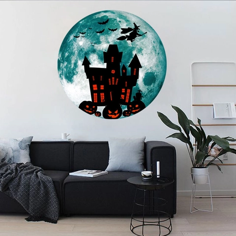 Halloween Leuchtend Mond Wandtattoo Nachtleuchtend Schloss Hexe Fledermaus Kürbis Deko Für Halloween Party Wohnzimmer Dekoration