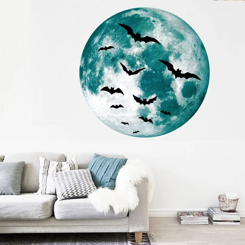 Halloween Brilla Al Buio Luna E Pipistrelli Adesivi Murali PVC Adesivi Luce Notturna Per Camera Da Letto Soggiorno Casa Festa Decorazione