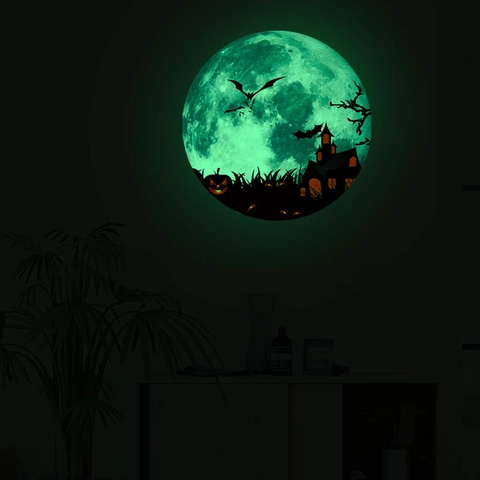 Luminous Halloween Moon Wall Sticker PVC Glow In The Dark Bat Castle Pumpkin Decal For Living Room Bedroom Festive Decoration