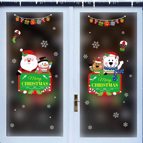 Adesivi Murali di Natale Babbo Natale Pupazzo di Neve Renna Orso Polare PVC Vetrofanie Per Porte in Vetro Decorazione Domestica