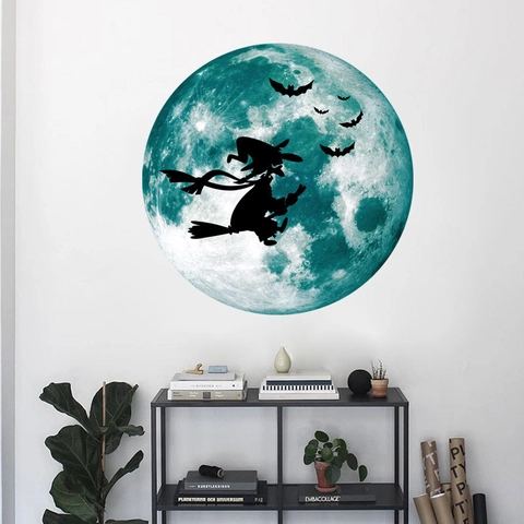 Leuchtende Halloween Wandaufkleber Im Dunkeln Leuchten Mond Hexe Fledermaus Silhouette Aufkleber Für Party Schlafzimmer Haus Wanddeko