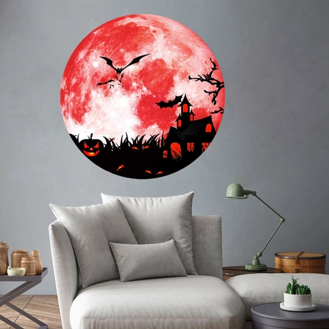 Luminous Halloween Moon Wall Sticker PVC Glow In The Dark Bat Castle Pumpkin Decal For Living Room Bedroom Festive Decoration