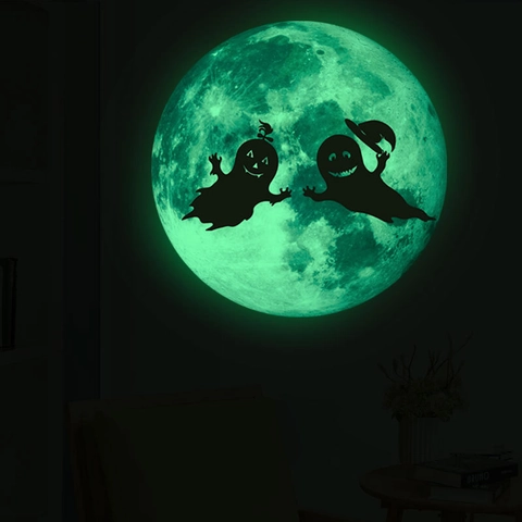 Αυτοκόλλητα Τοίχου Halloween Luminous Moon PVC Ghost Decals Για Σαλόνι Υπνοδωμάτιο Πάρτι Διακόσμηση Glow In The Dark DIY Τοιχογραφία