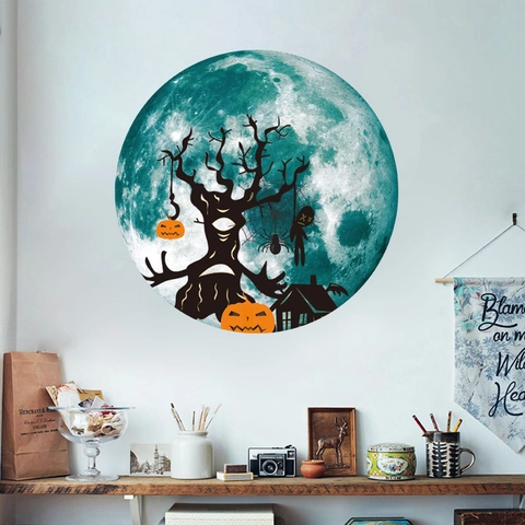 Halloween Adesivo Da Parete Luna Fluorescente Al Buio Albero Appassito Spaventoso Zucca Silhouette PVC Luminoso Decorazione Per Festa Casa