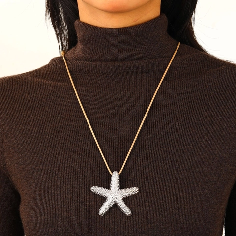 Bohemian Ocean Style Starfish Sea Snail Alloy Pendant Necklace For Women Adjustable Long Cord Sweater Chain Fashion Jewelry