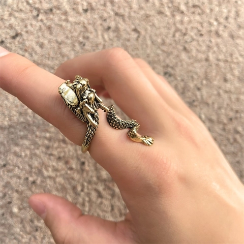 Vintage Punk Drache Skeletthand Offener Ring Zigarettenhalter Verstellbarer Legierung Ring Für Herren Damen Gothic Schmuck Zubehör